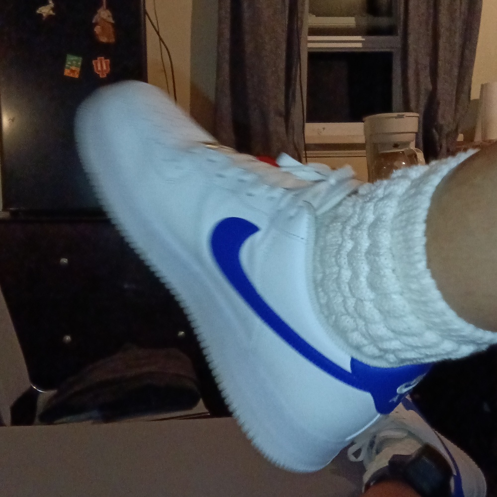 White With Blue Swoosh Nike Air Size 14